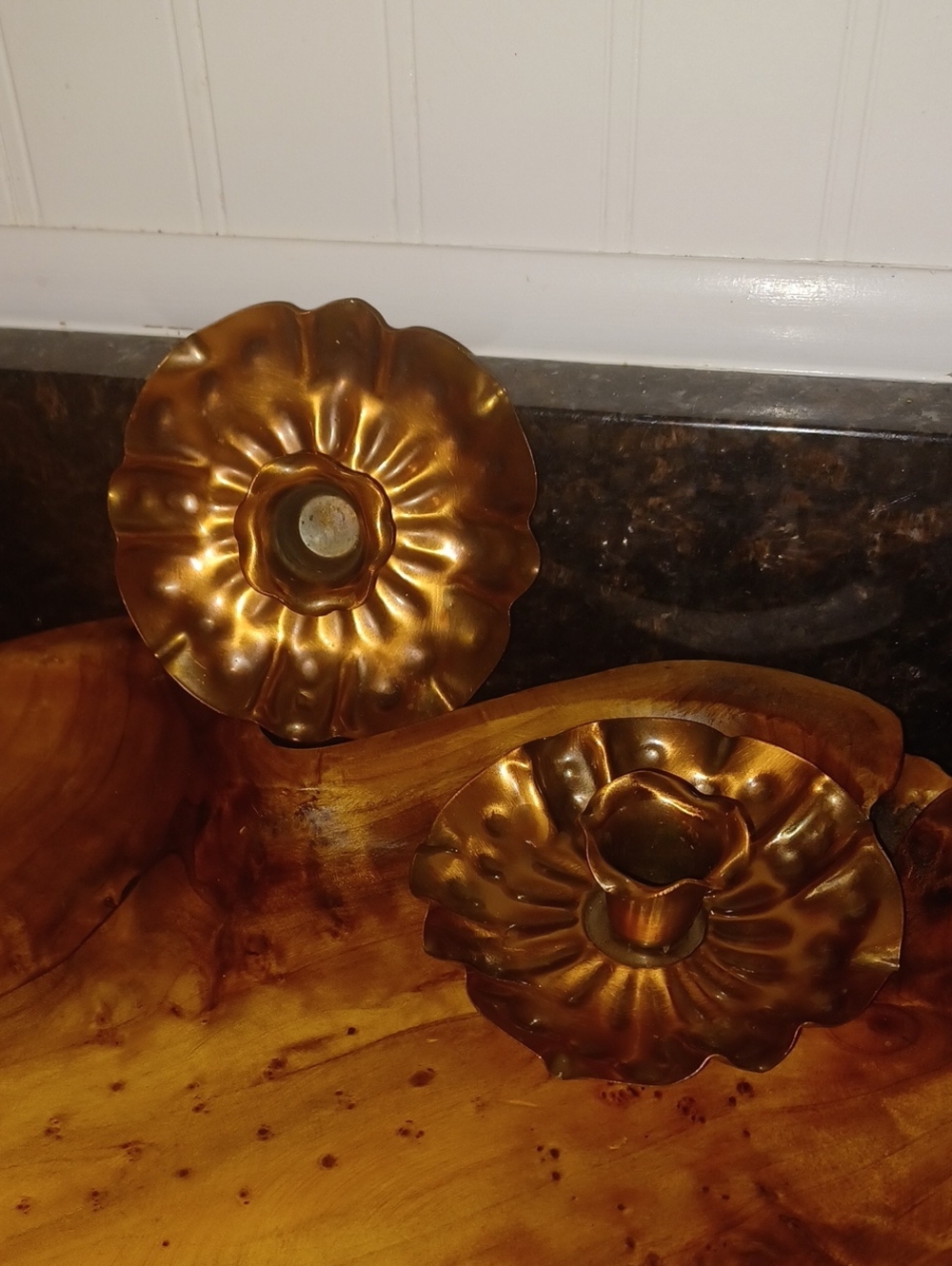 Vintage Gregorian Copper Ruffled Flower Candle Holders Set